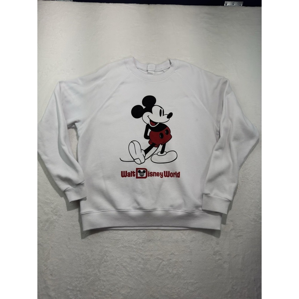Disney Sweatshirt Mens Large White Mickey Mouse Walt Disney World Pullover